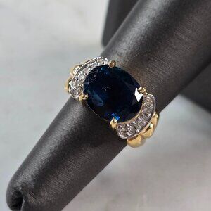 Womens Vintage Estate 14K Yellow Gold Blue Zircon & Diamond Ring 9.3g #E945